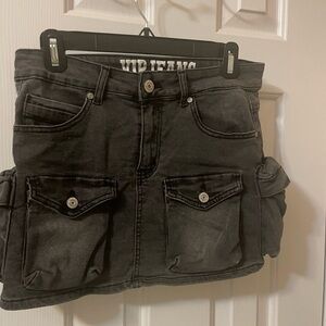 Black Denim Mini Skirt with Pockets